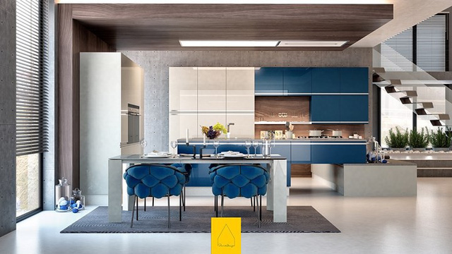 Ngắm phòng bếp được thiết kế lung linh với màu xanh dương